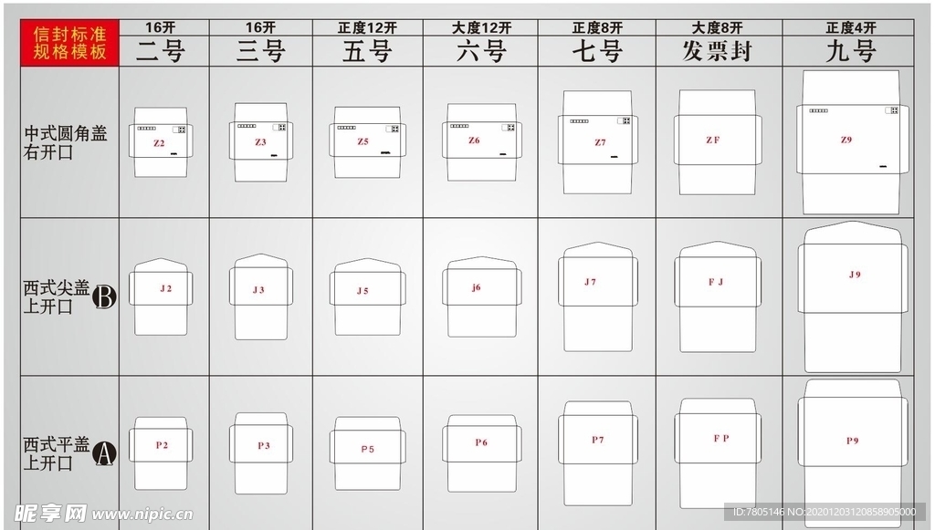 信封标准规格模板