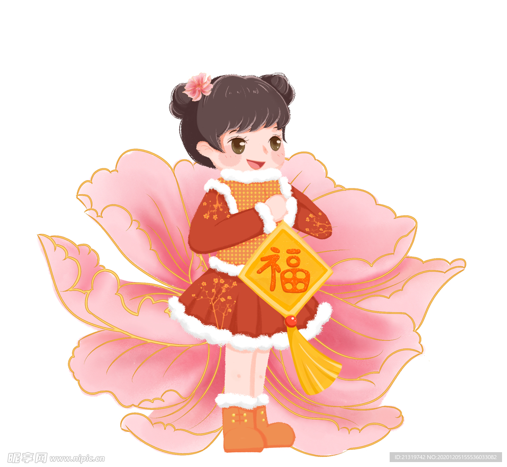 牡丹女孩插画