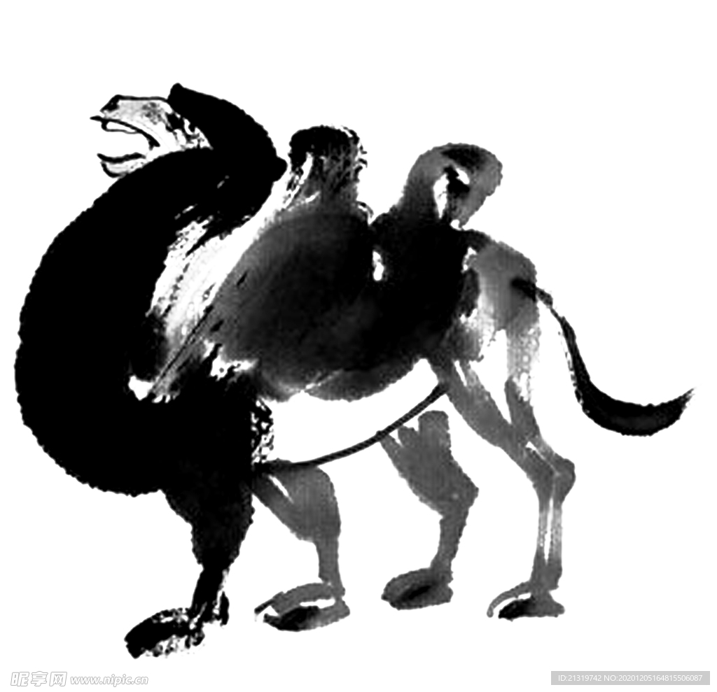 中国风水墨骆驼插画