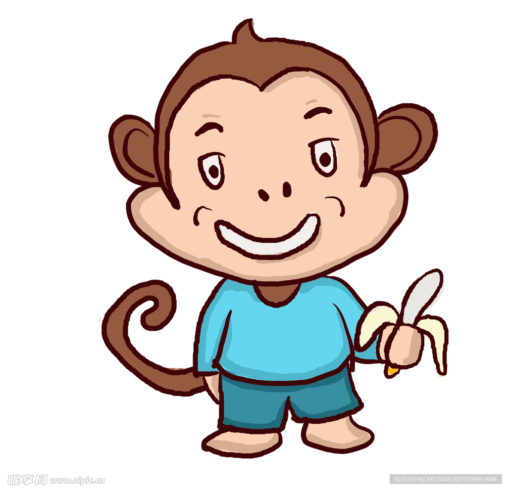 猴子吃香蕉插画