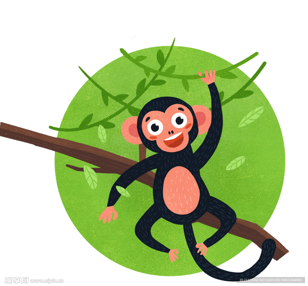 可爱猴子爬树插画