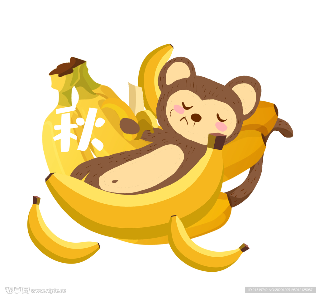 秋天丰收吃香蕉的猴子素材