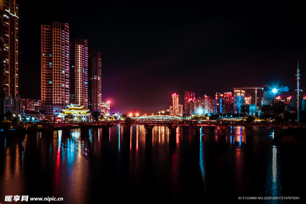 城市夜景 江景 小城 仙游夜景