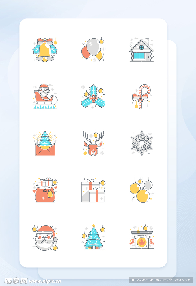 多彩线性填充圣诞节相关矢量图标