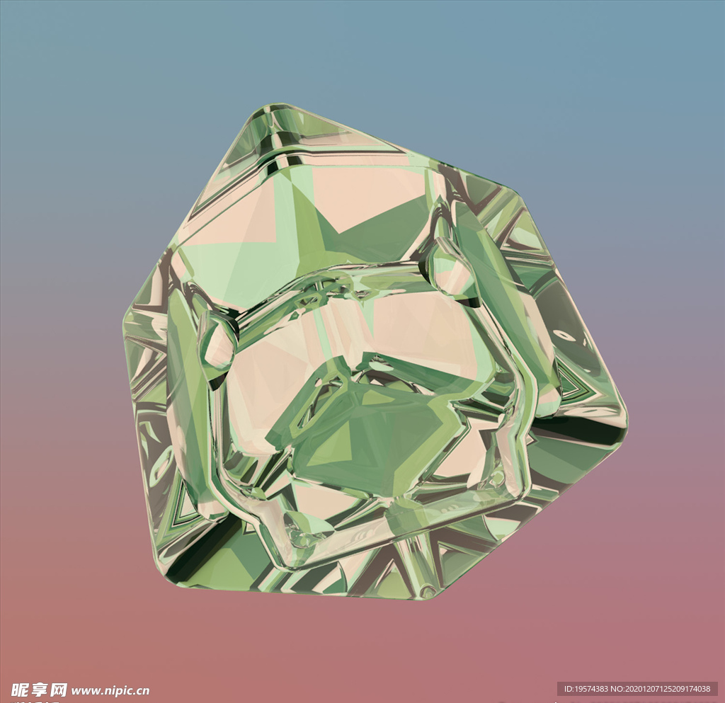 C4D 模型动画绿色宝石冰块