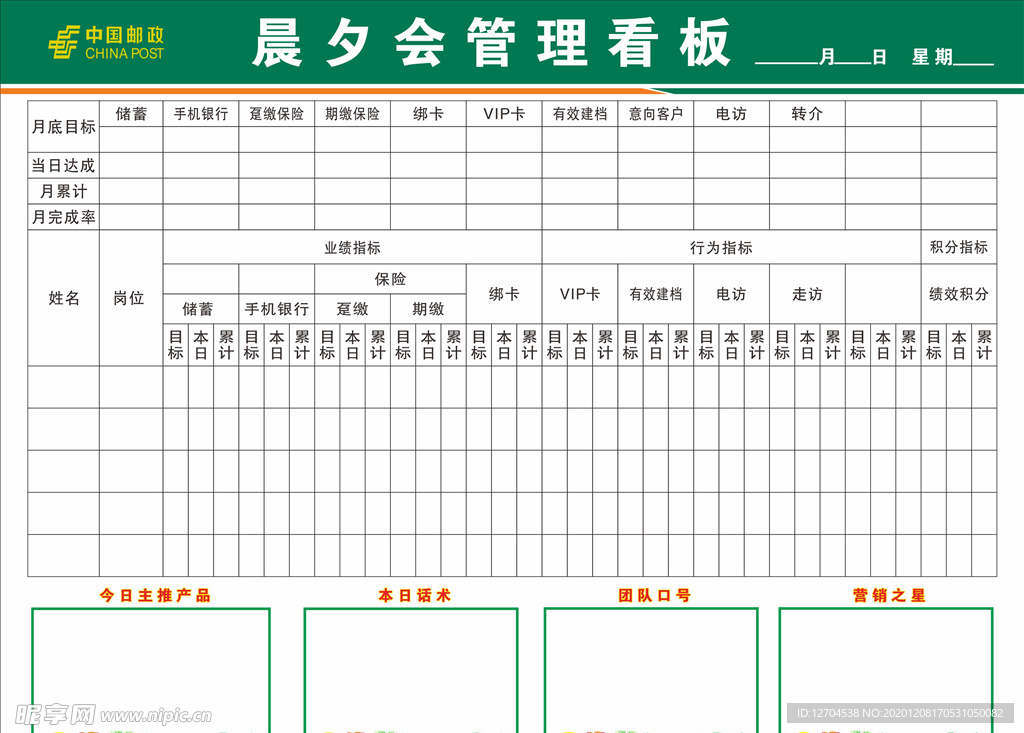 中国邮政   晨夕会管理看板