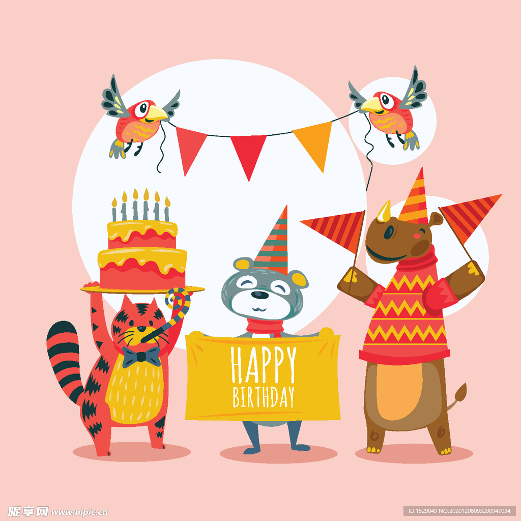 卡通动物生日
