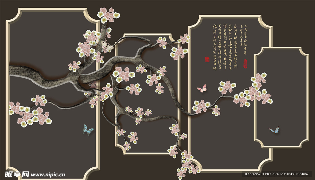 手绘画鸟 框框 背景墙