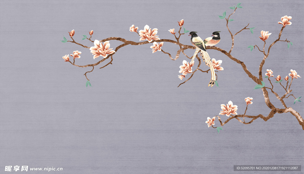 花鸟画 玉兰 背景墙