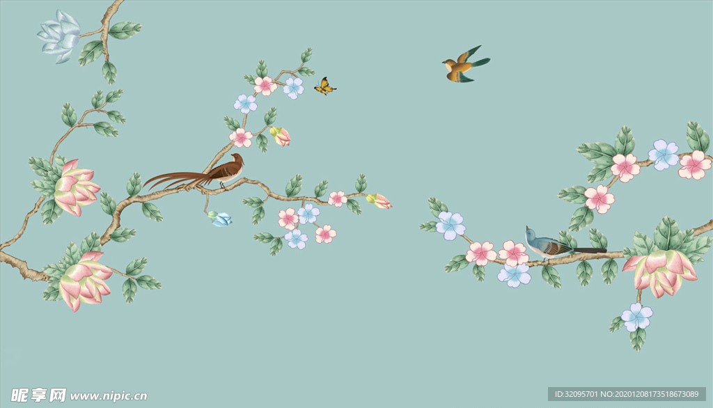 手绘画鸟 飞鸟 背景墙