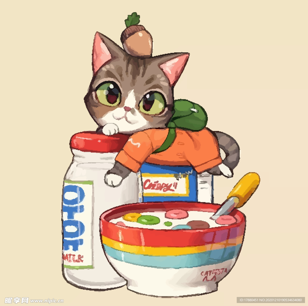 猫咪和牛奶麦片