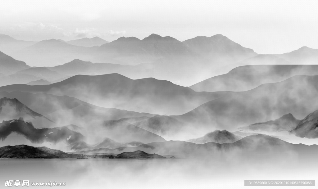 水墨山水屏风倒影中式