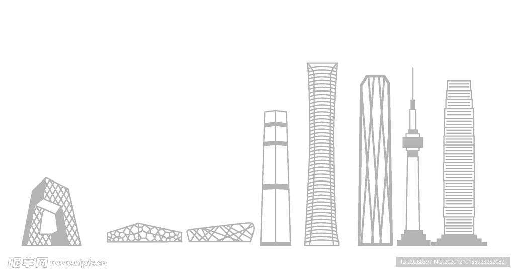 北京地标建筑手绘线稿