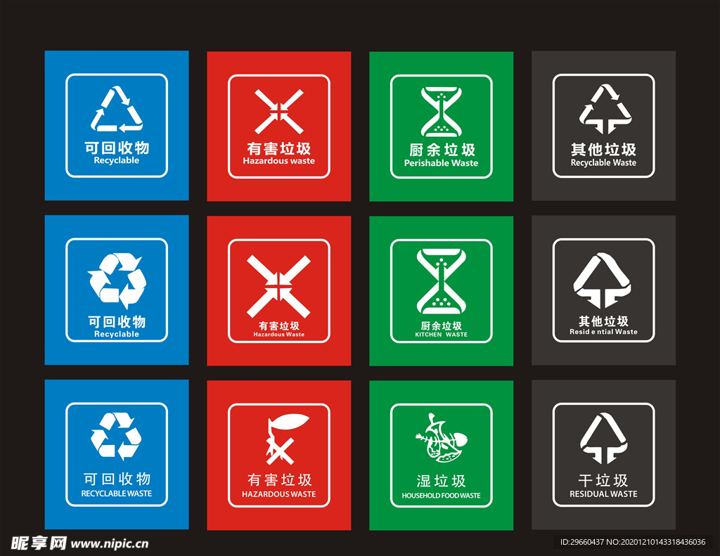 垃圾分类四色图标
