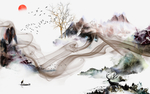 新中式烟雾山水背景墙