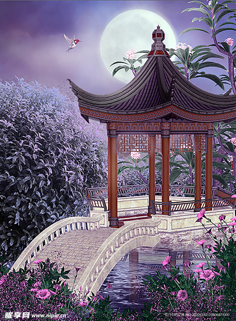 中国风大气插画场景图片