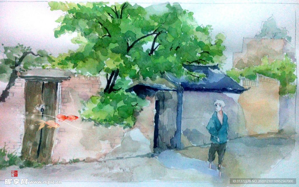 中国风大气插画场景图片