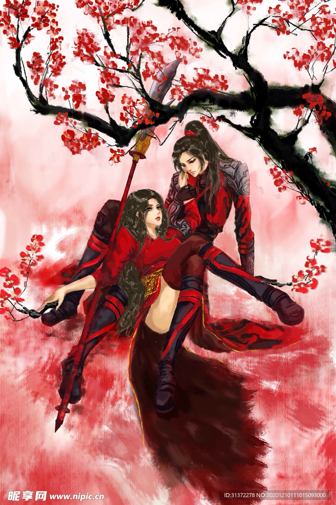 古装帅哥美女插画图片