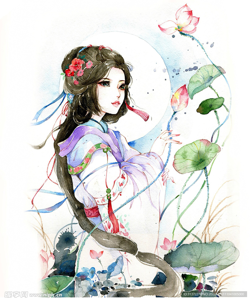 古装帅哥美女插画图片