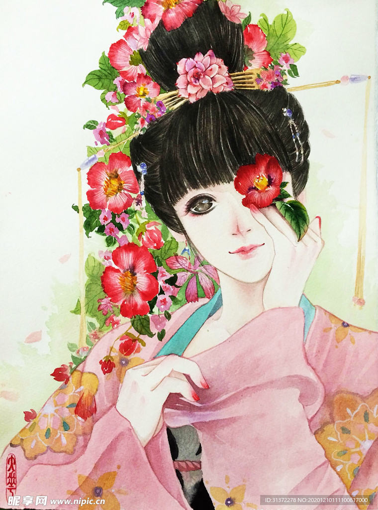 古装帅哥美女插画图片