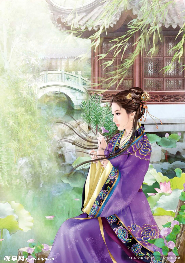 古装帅哥美女插画图片