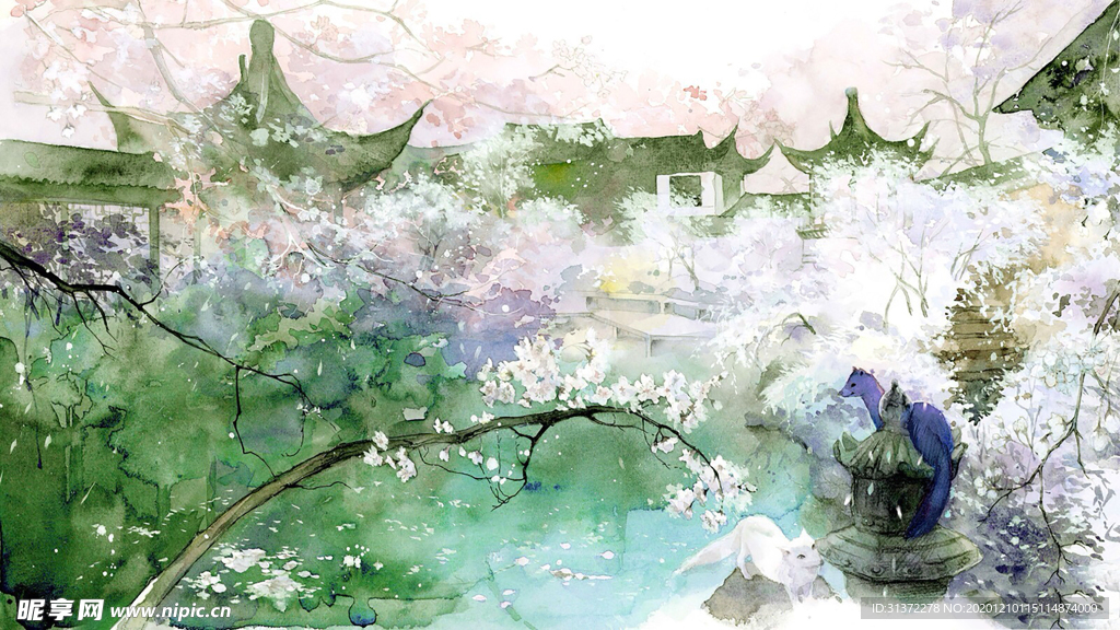 中国风大气插画场景图片