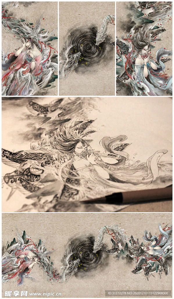 古装帅哥美女插画图片
