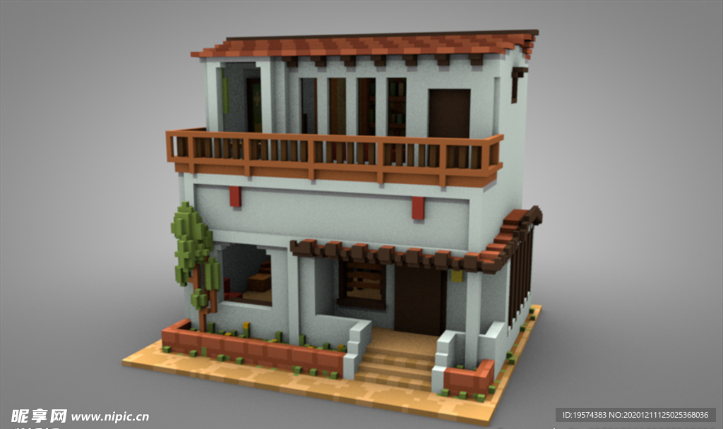 C4D 模型 像素房子