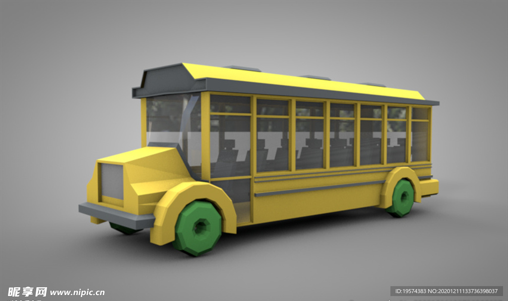 C4D 模型 像素大巴校车