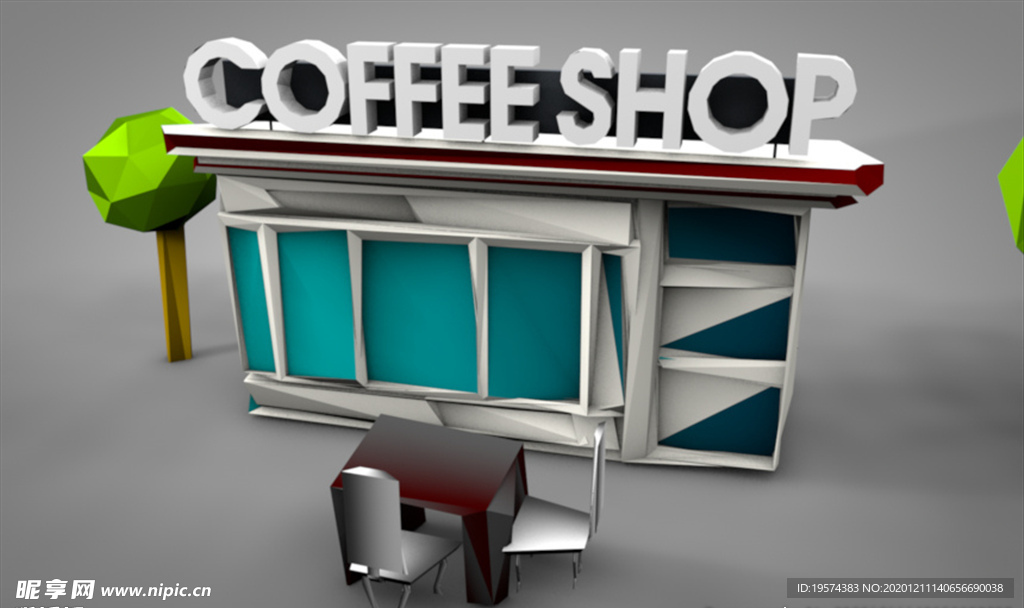 C4D 模型 像素咖啡店