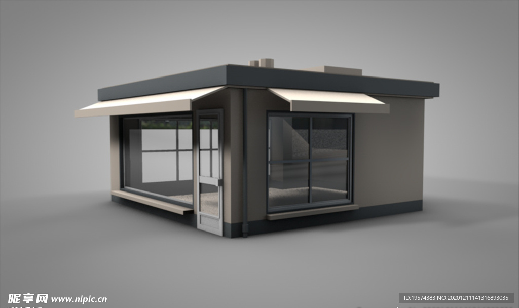 C4D 模型 像素店铺房子