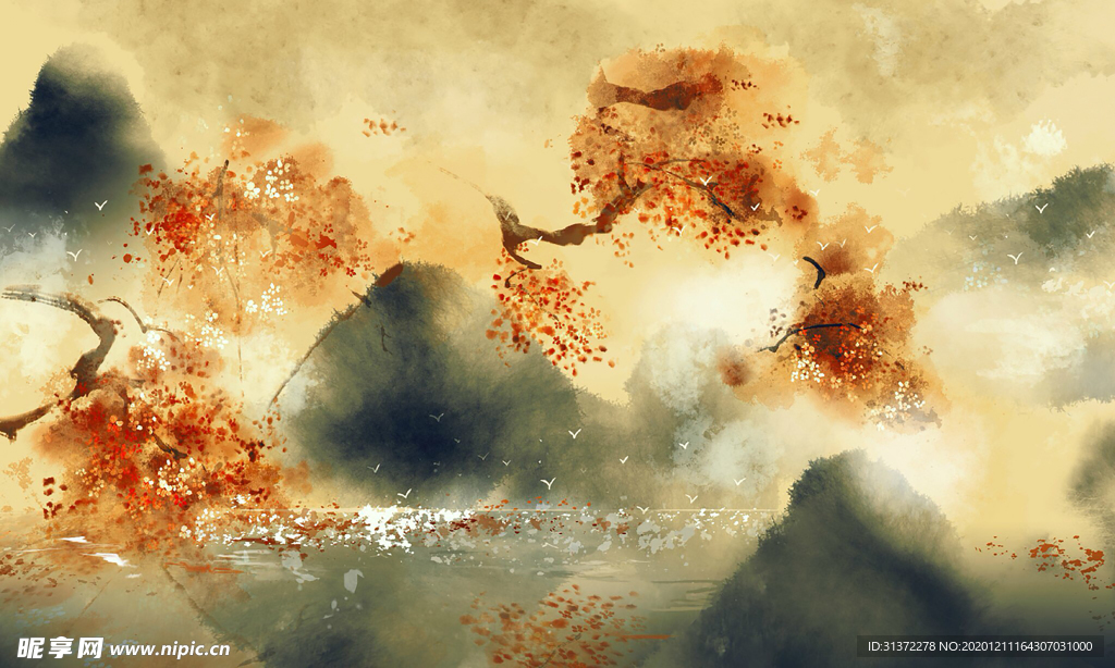 中国风大气插画场景图片