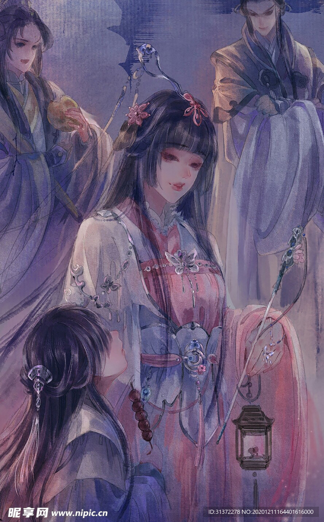 古装帅哥美女插画图片