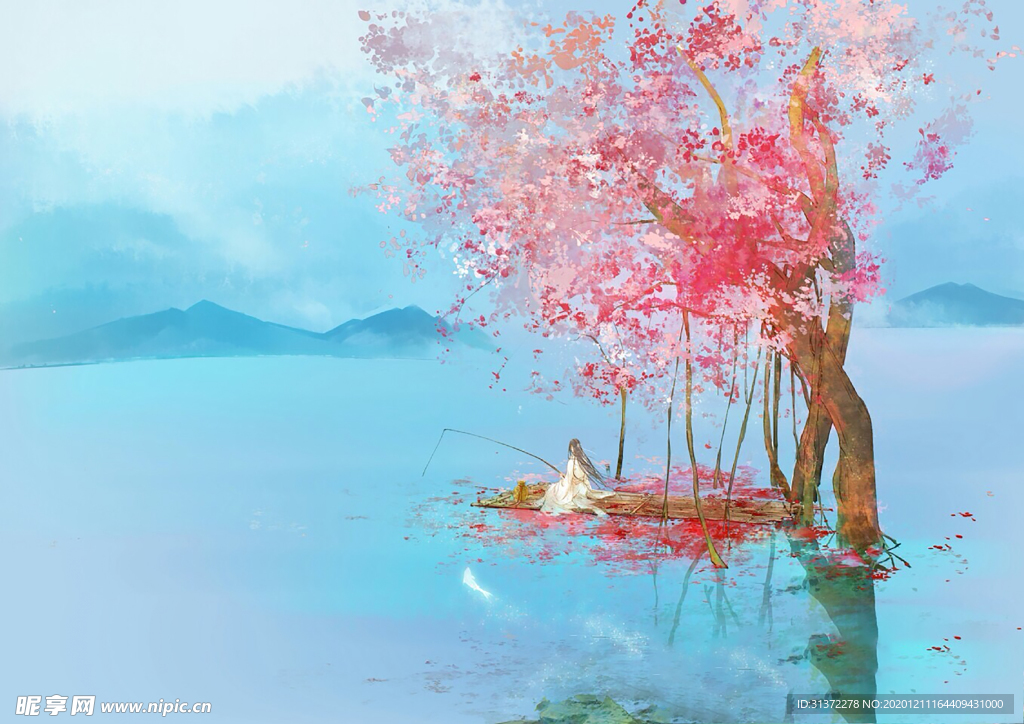 中国风大气插画场景图片