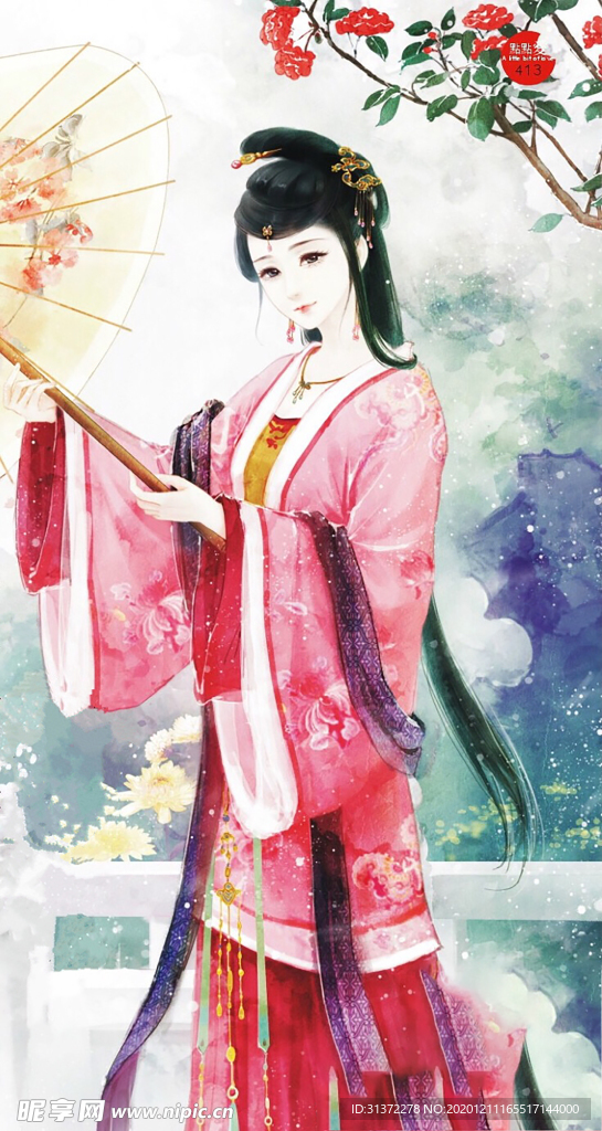 古装帅哥美女插画图片
