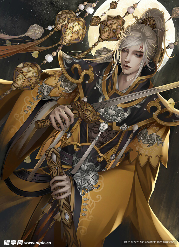 古装帅哥美女插画图片
