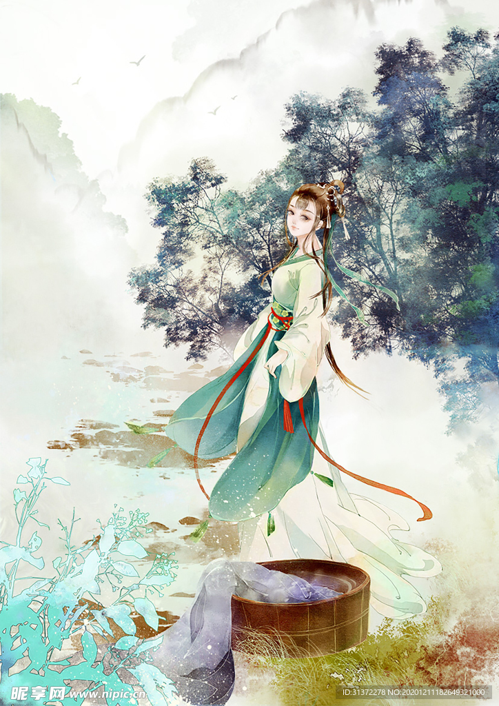 古装帅哥美女插画图片