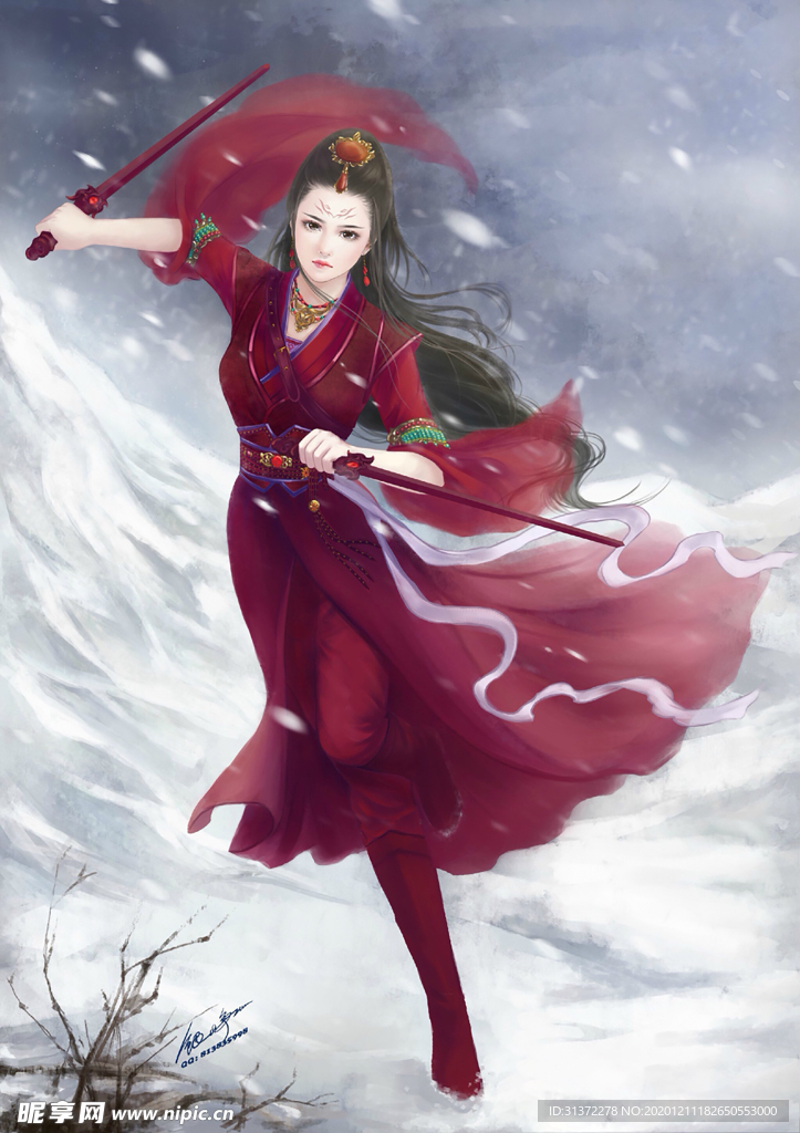 古装帅哥美女插画图片