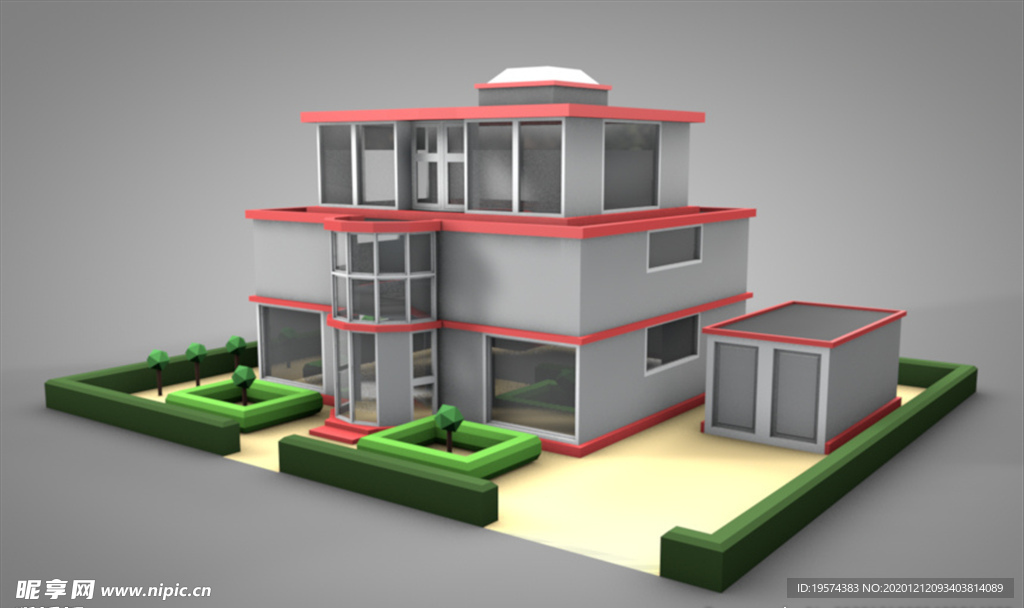 C4D 模型 小洋楼房子