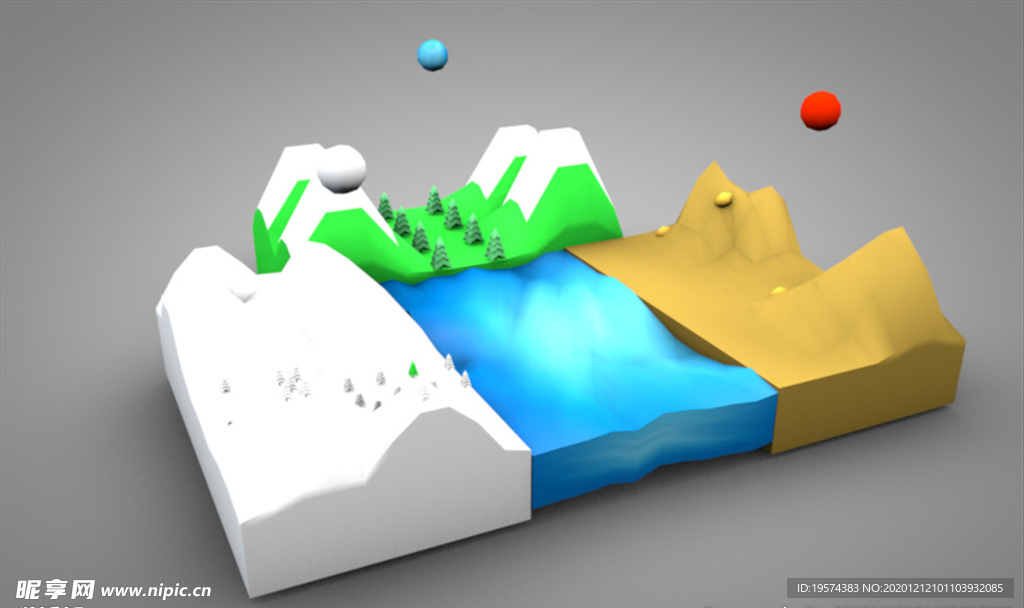 C4D 模型山脉水