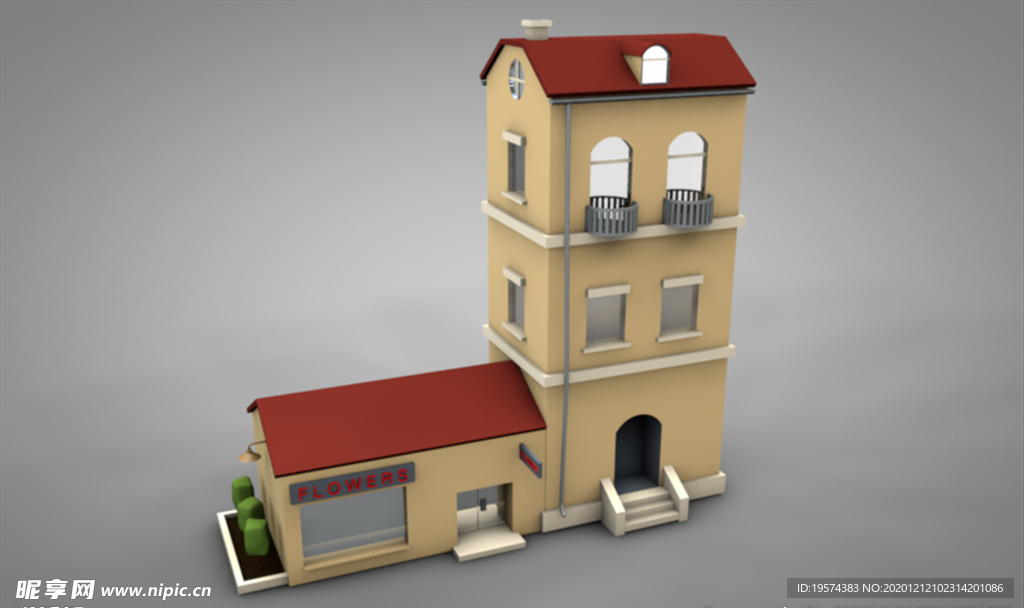 C4D 模型小楼房房子木头建筑