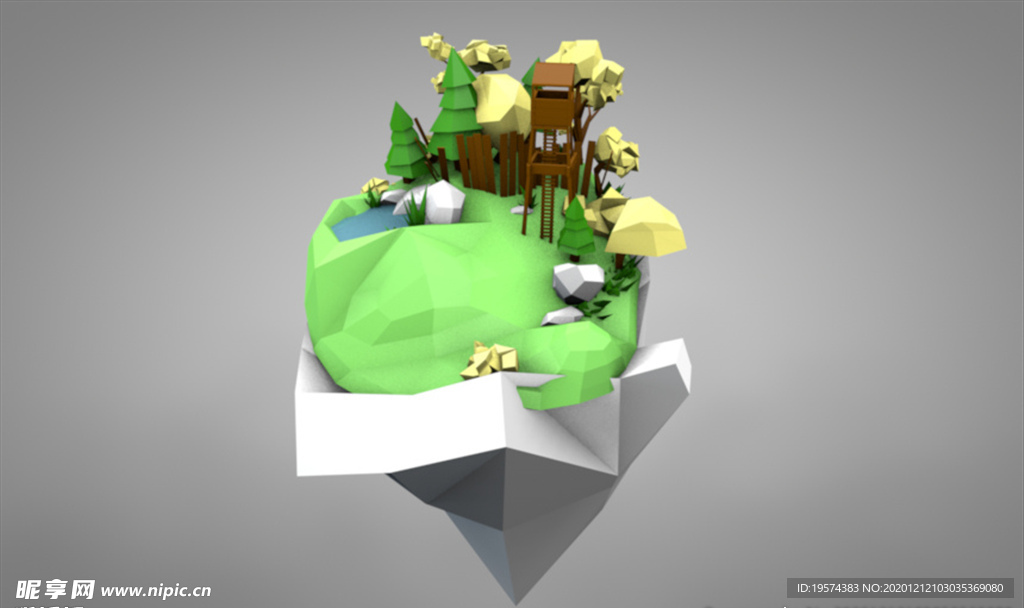C4D 模型 天空小岛