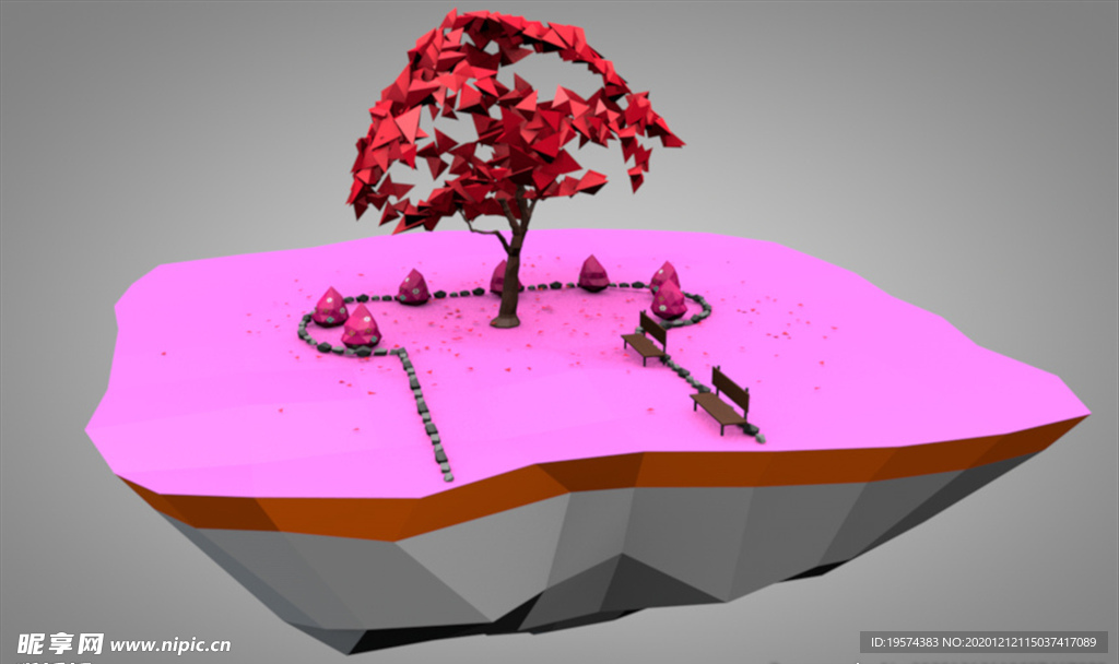 C4D 模型树木石头
