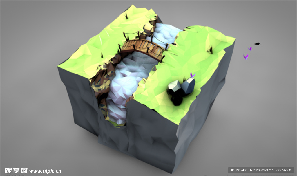 C4D 模型峡谷河流