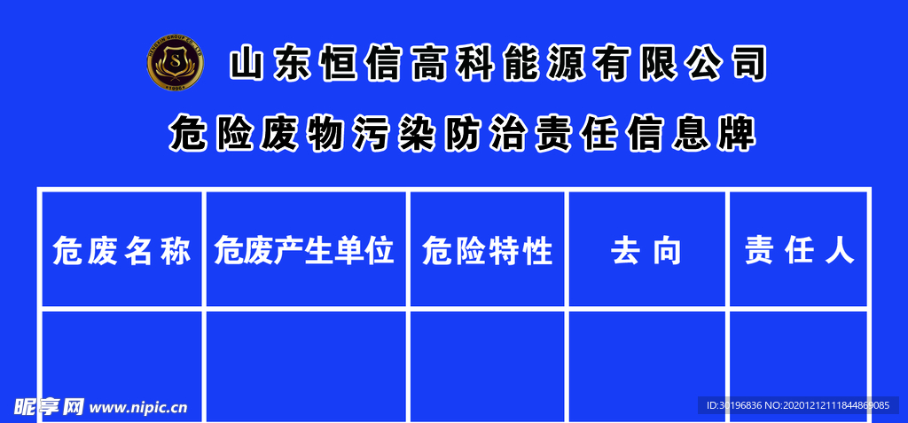 危险废物污染防治责任信息牌