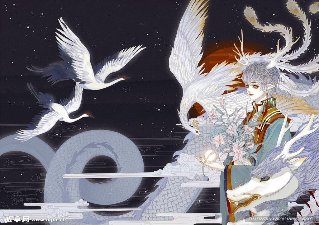 古装帅哥美女插画图片