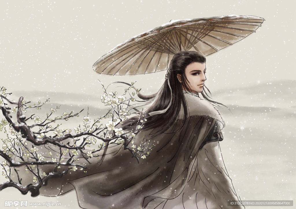 古装帅哥美女插画图片