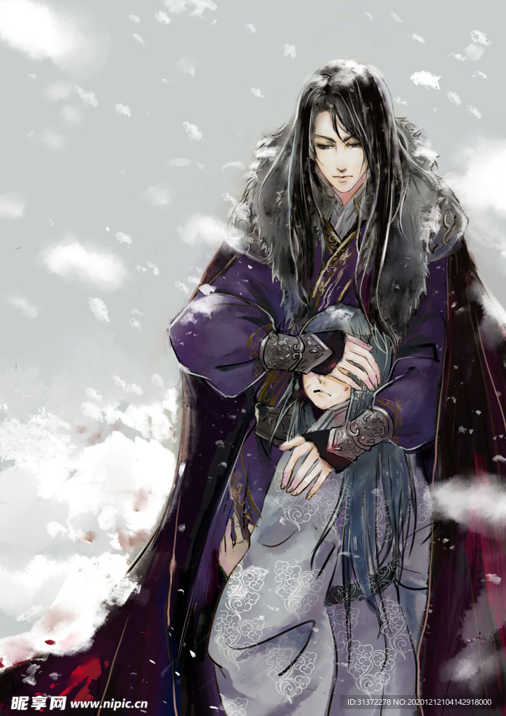 古装帅哥美女插画图片