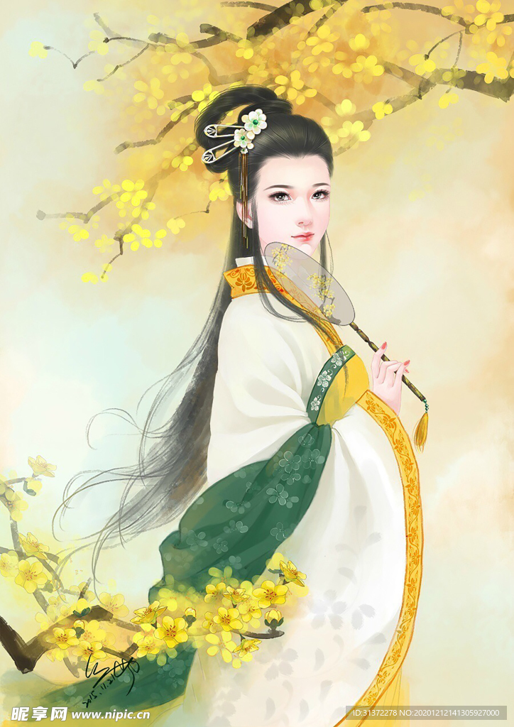 古装帅哥美女插画图片