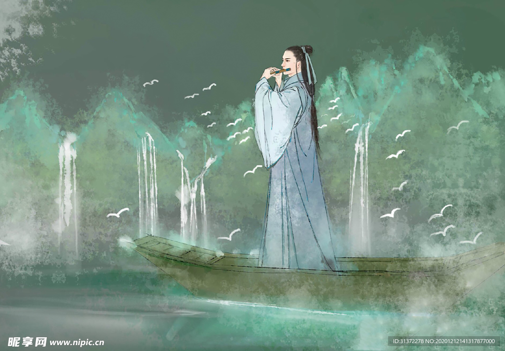 古装帅哥美女插画图片